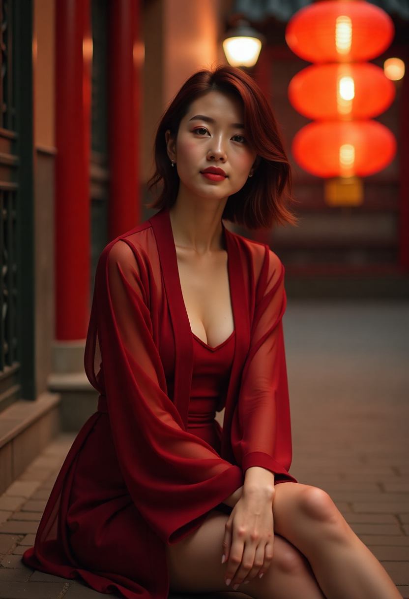 夜色中的城市街道与相对而坐的人影